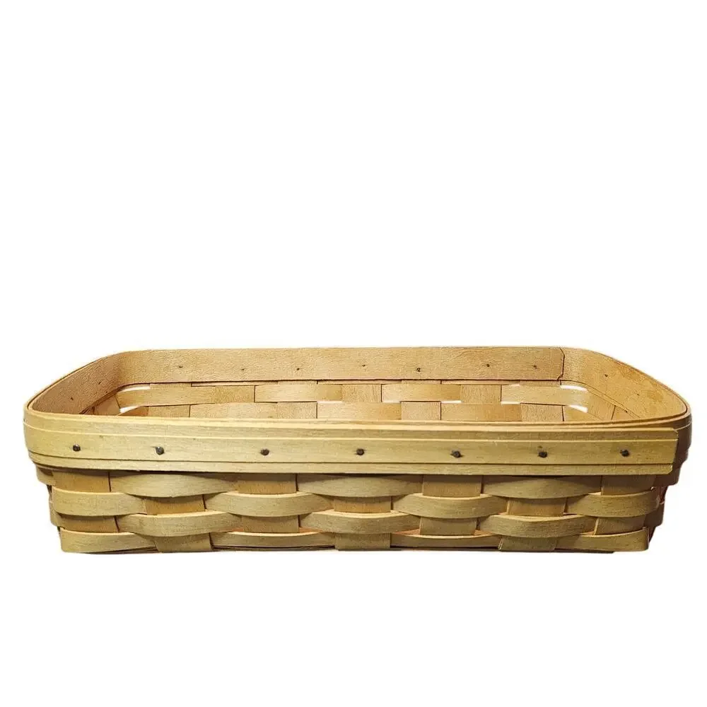 Vintage Longaberger Bread Basket Handwoven Brown Rectangle Wood Signed 1996